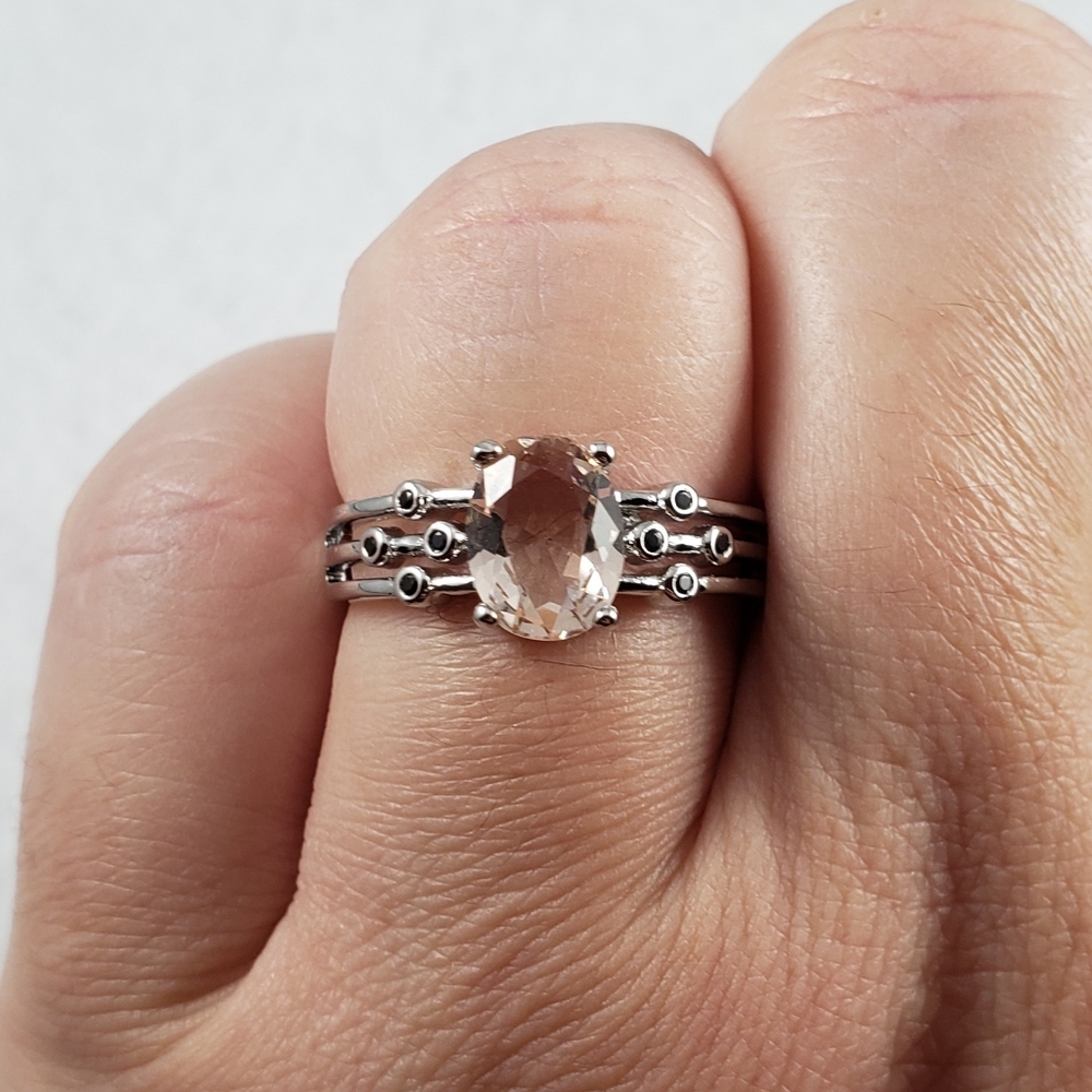 Morganite And Bezel Set Spinel Ring - Picture 7 of 8